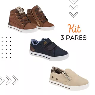 Tênis Infantil Juvenil Menino Kit Combo 3 Pares
