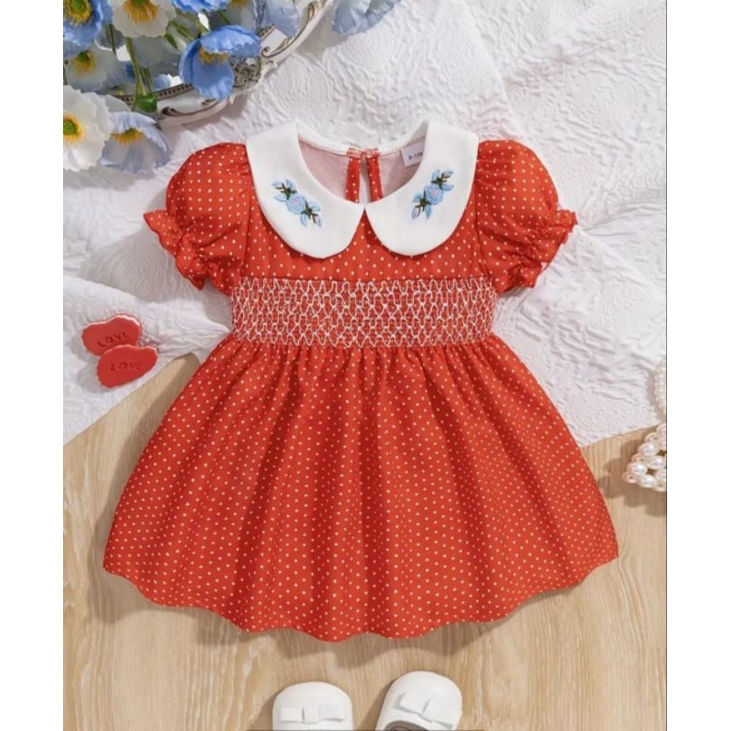 Vestido vermelho de fashion bola branca infantil