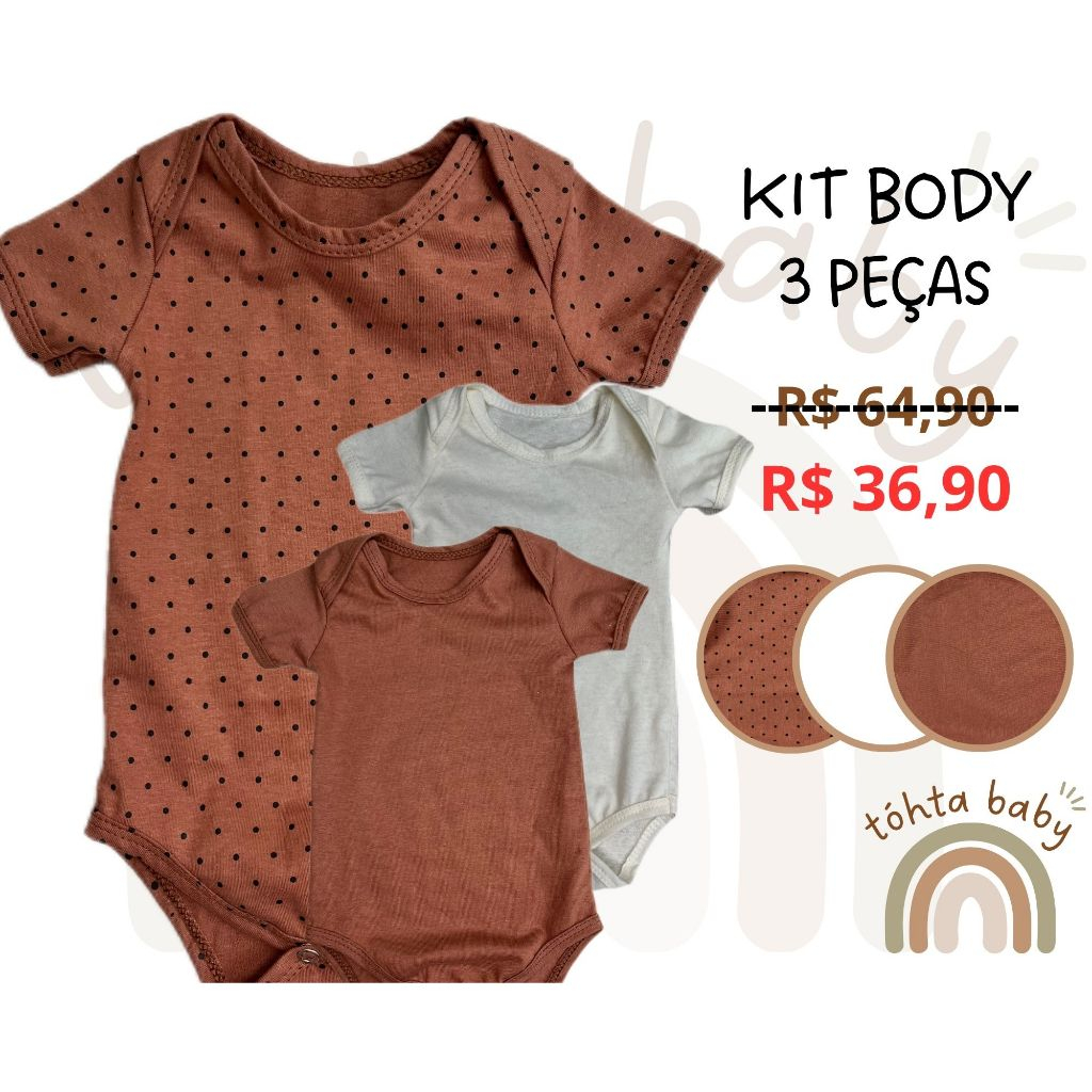 KIT BODY BEBÊ ENXOVAL MANGA CURTA 3 PEÇAS 100% ALGODÃO VERÃO | Shopee ...