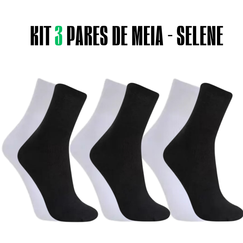 Kit 3 Meia Cano Longo Preta e Branca - Selene