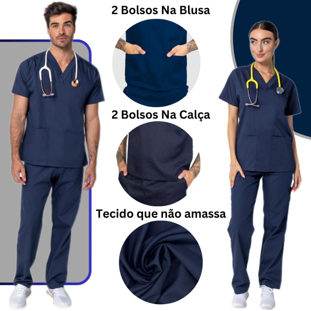 Pijama Cirúrgico Scrub Feminino Masculino Conjunto Pijama Hospitalar Não Amassa Seca Rapido