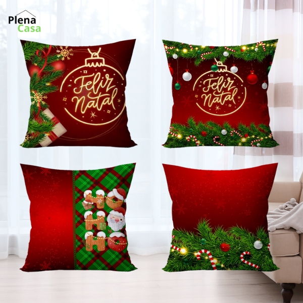 Kit com 4 Capas de Almofadas Decorativas Natal 45x45 - Diversas Estampas