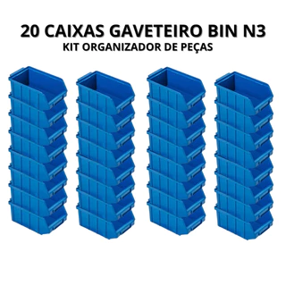 Kit 20 Caixas Gaveteiro Bin N3 Azul ou Preto Gaveta Organizadora Parafusos - Plasconex