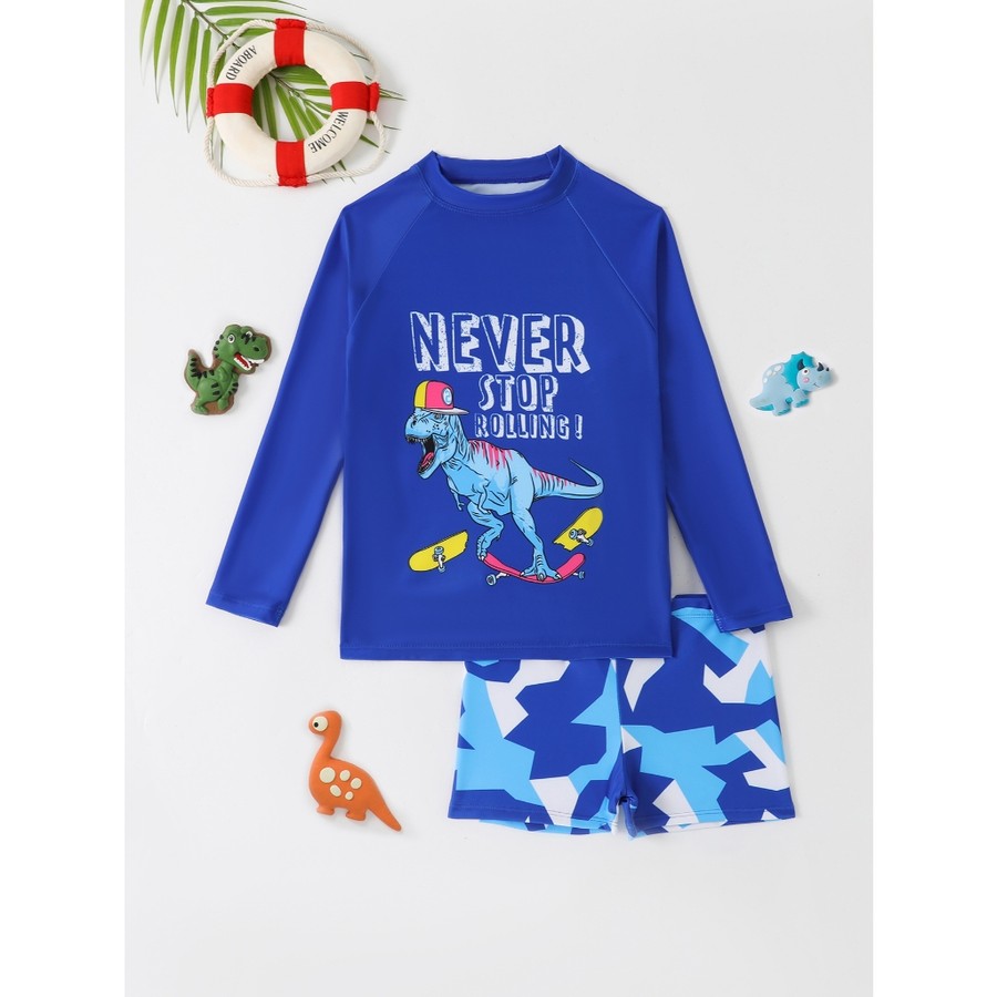 RWX VEST Conjunto de Praia Infantil Masculino de Dinossauro Skatista Estilo Radical para o Verão! 2024 - i3066
