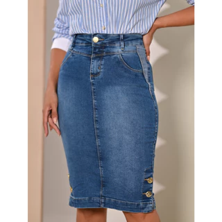 Saia Evangelica Jeans Detalhes Azul Claro Anagrom