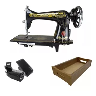 Maquina Costura Pretinha Reta Doméstica C/motor + Base