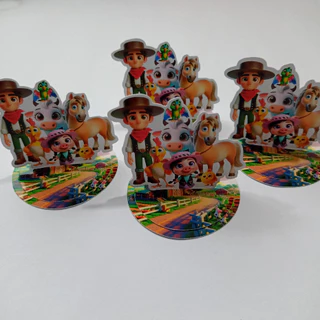 10 Apliques em pé 3D Personalizado A Fazenda do Zenon - Toppers Recortado Caixinha Acrílica Latinha Enfeites Tags