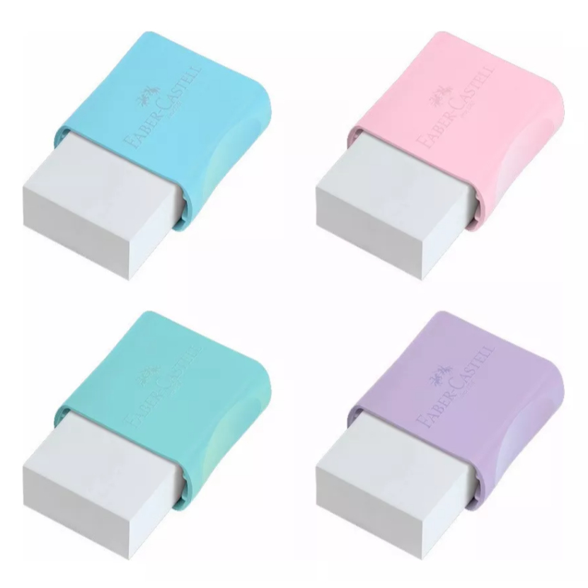 Kit 4 Borrachas Com Capa FaberCastell Tom Pastel Azul Rosa Verde Roxo