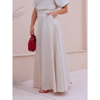 Saia Longa de Linho Bolso Faca Com Forro Simples E Ocasional Moda Casual E Evangélica