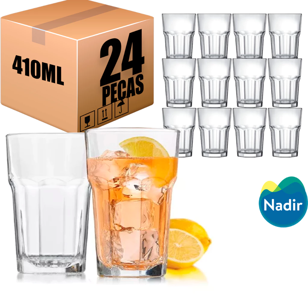 Conjunto Kit 24 Copos Bristol Long Drink 410ml Nadir Figueiredo sucos, refrigerantes, água e Drinks