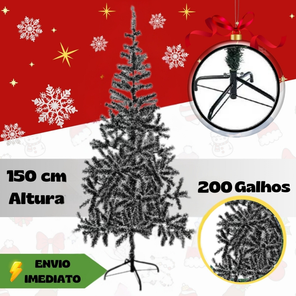 Árvore Natal Cor Nevada 150cm 200 Galhos Grande Pinheiro Natalino Pé de Ferro