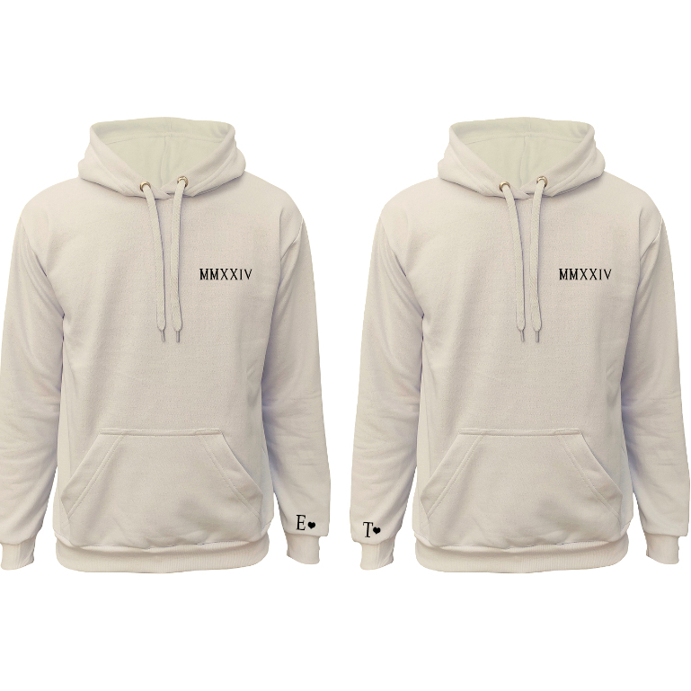 Kit 2 Blusa moletom Personalizado Casal Combiando Com Sua Inicial na Manga + Data Namoro