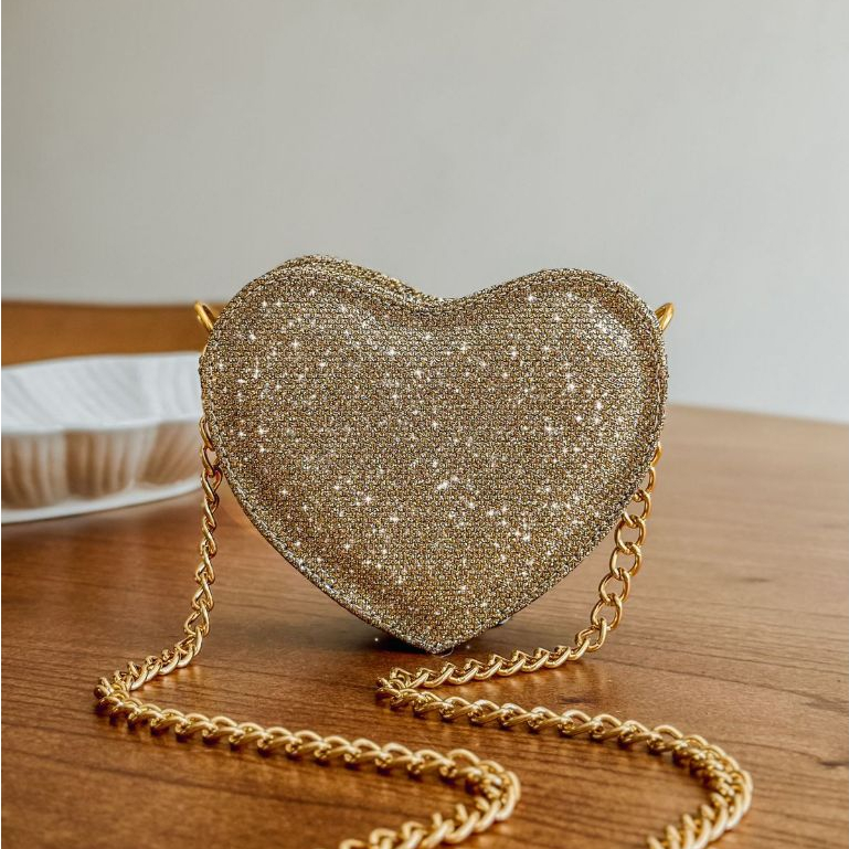 Bolsa Feminina Transversal Pequena Mini Bag Festa Coração Love Glitter