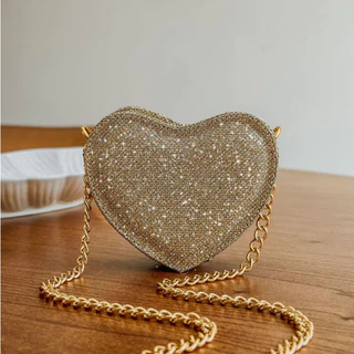 Bolsa Feminina Transversal Pequena Mini Bag Festa Coração Love Glitter