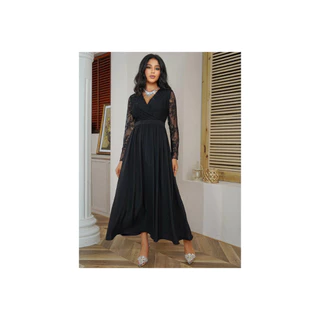 Vestido Longo Trespassado Decote V Manga de Renda Saia Soltinha Franzida Ve164 em Oferta na Shopee
