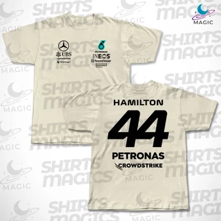 Camiseta Lewis Hamilton 44 Sponsorships Mercedes 2024 Fórmula 1 100% algodão unissex
