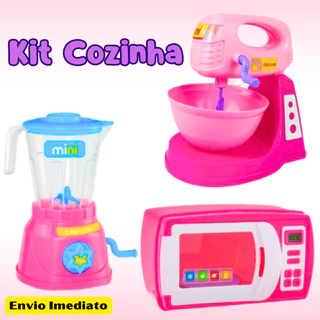 Kit 3 Brinquedos Infantil para Menina Microondas+ Liquidificador+ Batedeira Cozinha Faz de Conta
