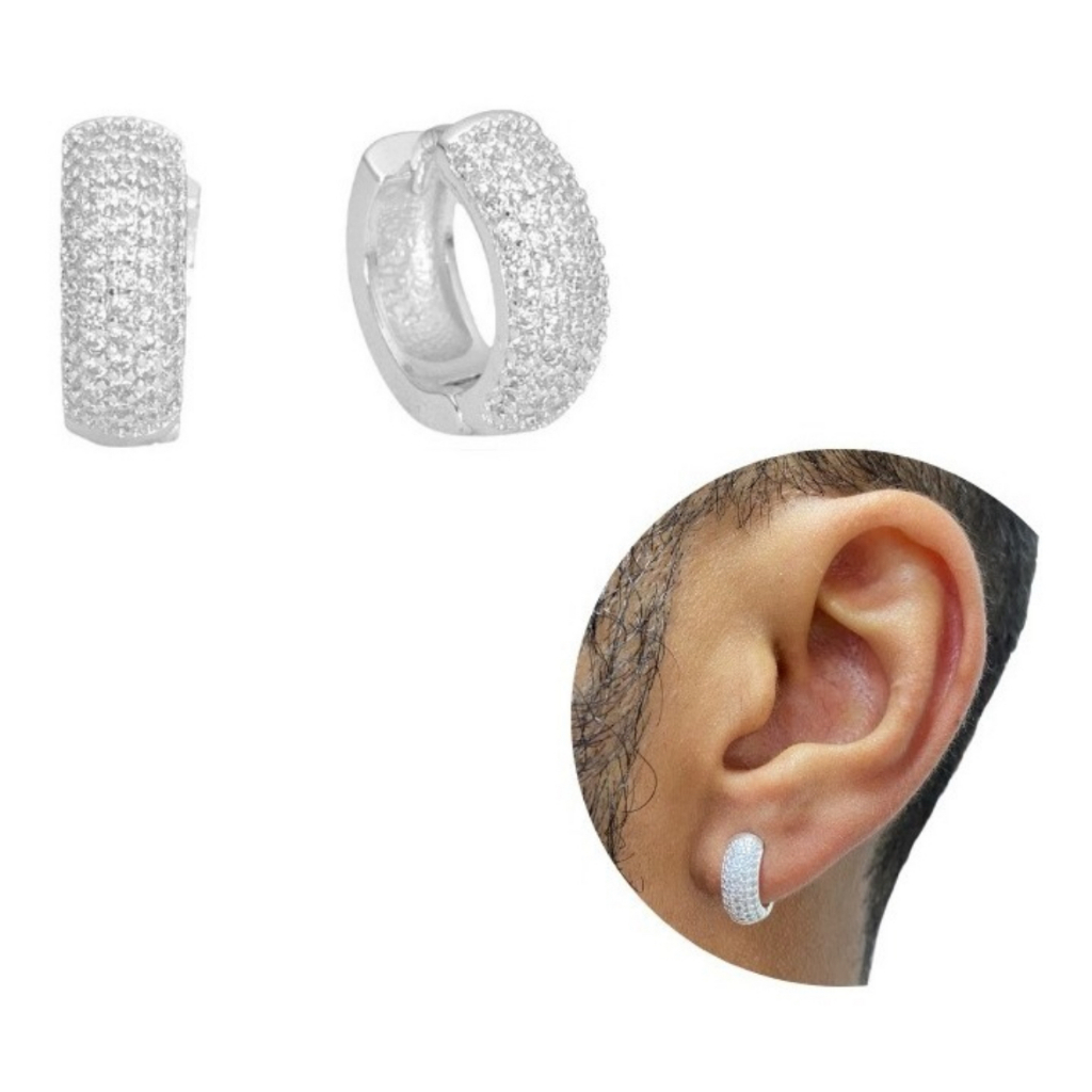 Brinco Cravejado Argola Prata 925 banhado Estilo Neymar Unissex Zirconia