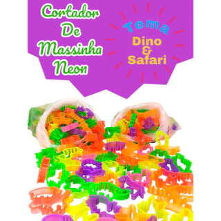 50 Cortador Forminha Neon P/ Massinha de Modelar Dinossauro Safari Kit Infantil Lembrancinha Prenda