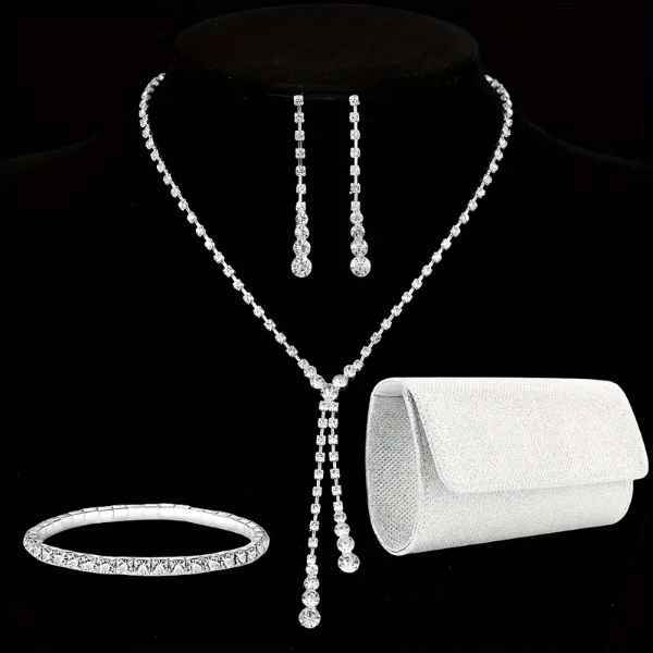 Conjunto elegante de joias para noivas, bolsa de festa clássica, colar ...