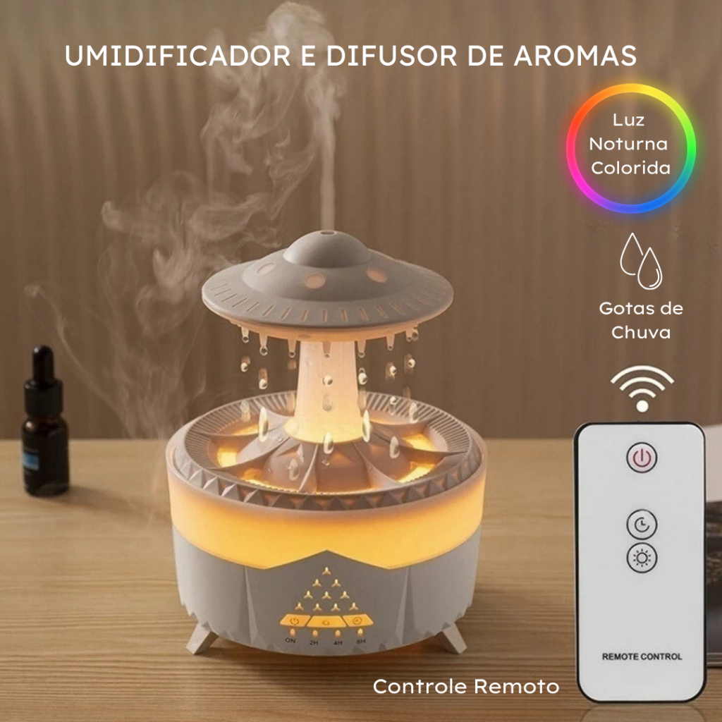 Difusor Umidificador Aromatizador de Ambiente Com Gotas de Chuva Purificador de Ar Elétrico