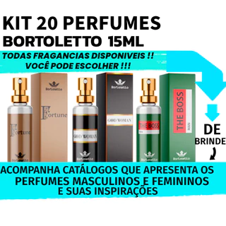 KIT 20 PERFUME FEMININO E MASCULINO BORTOLETTO 15ML