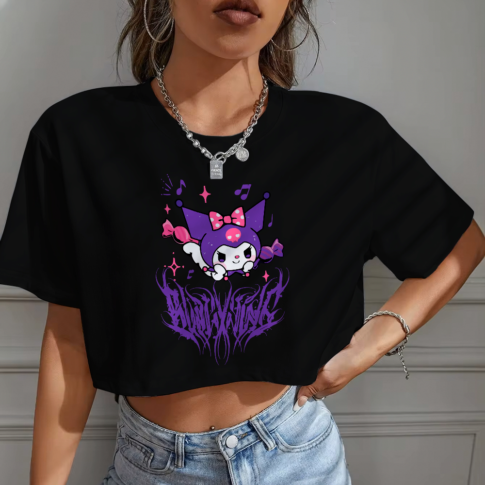 Blusa Cropped Top Estilosa Oversized Feminina Versão Kuromi Roxo