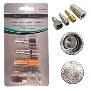 Jogo Engate Rápido Rosca 1/4 NPT 04 Peças Conector Mangueira Compressor