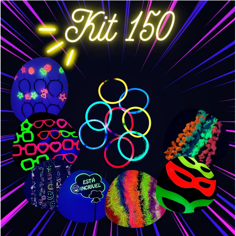 Kit 150 festa neon pulseira óculos tiara