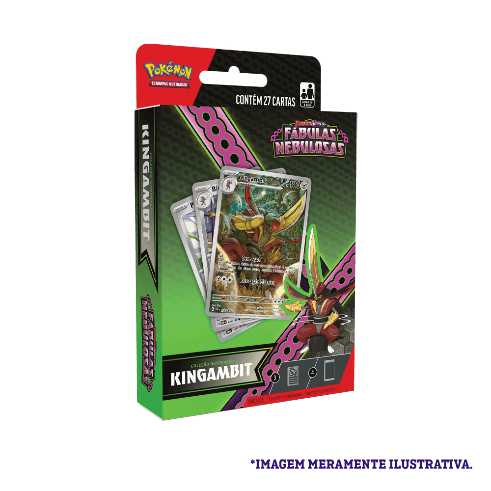 Box Pokémon Coleção Ilustração Kingambit - 4 pacotes de boosters Fabulas Nebulosas e carta promo