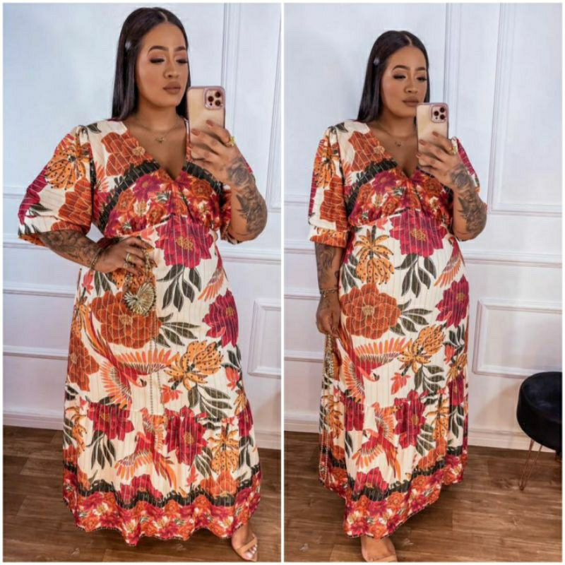 vestido plus size inspiração farm | Shopee Brasil
