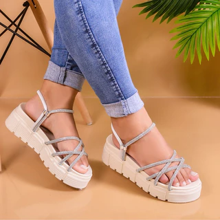 Papete Feminina Birken Sandália Com Strass Tiras De Brilho Confortavel