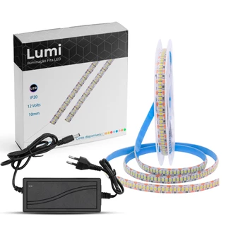 Luminario Fita Super Ultra Led com fonte 1200 Smd 2835 12v Ip20 24w/mt