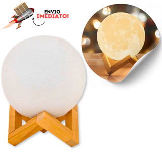 Abajur Luminária Lua Cheia 3d Led De Mesa Sem Fio Quarto Cúpula Branco Estrutura Marrom-claro