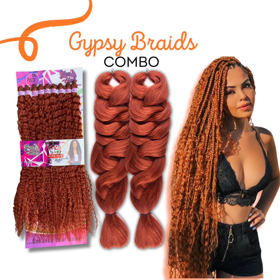 Kit Gypsy Braids Jumbo 350 Ruivo + Cabelo Orgânico Trança Goddes Box braids, jumbo ruivo 350 Cachos ruivo