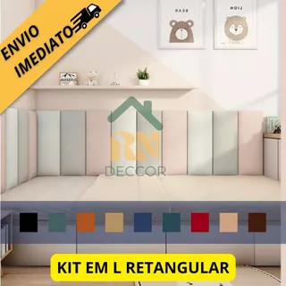 KIT Cabeceira Modular Estofada retangular 60x20cm Cama de Solteiro em L(15 PEÇAS)