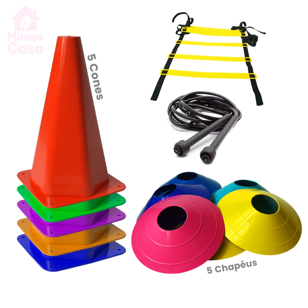Kit 5 Cones 5 Chapéus Chinês 1 Corda de pular e 1 Escada Agilidade ...
