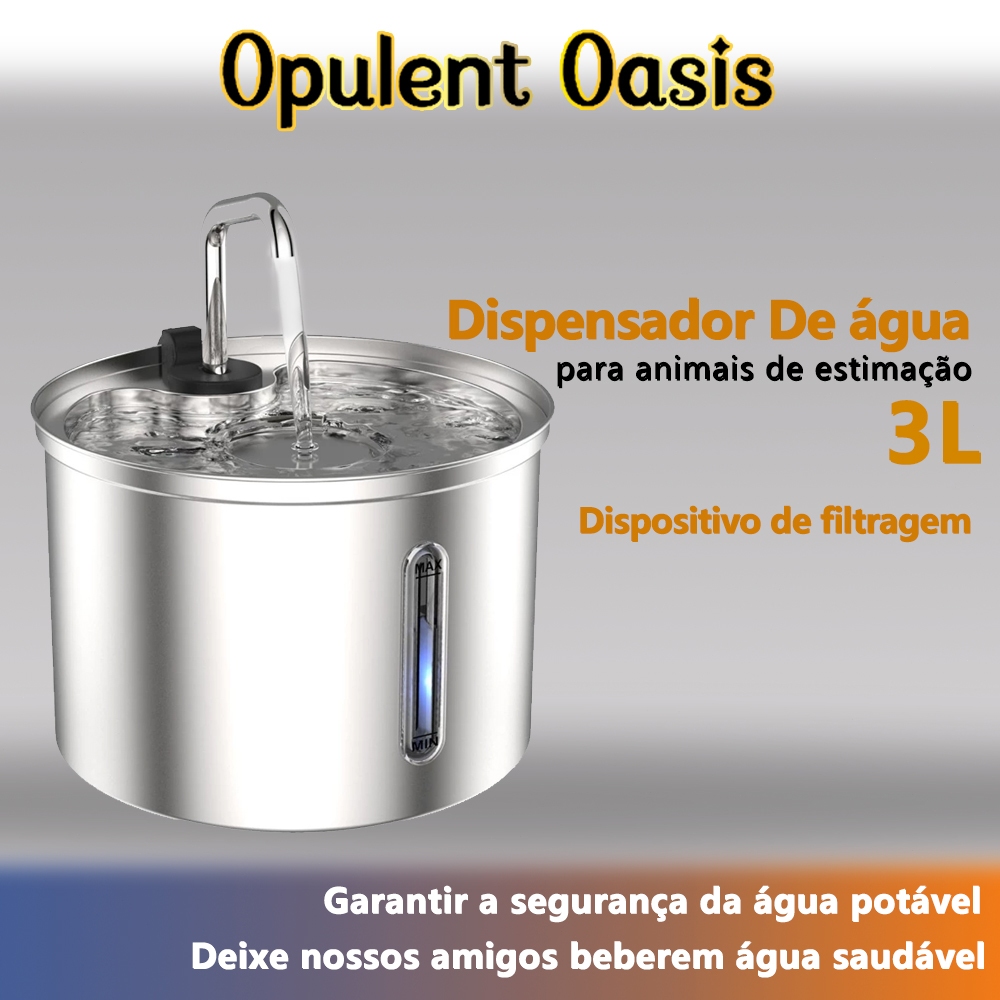 Opulent Oasis>>Fonte de água para gatos cães em aço inoxidável: de estimação de 3L, tigela, suprimentos alimentação