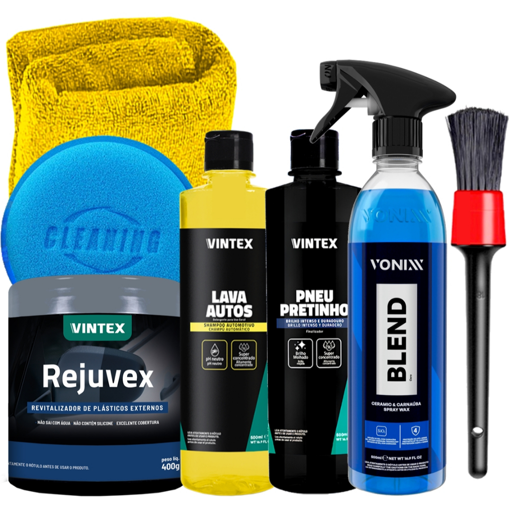 Kit Cera Blend Vonixx Lava Autos Vintex Pneu Pretinho 500ml