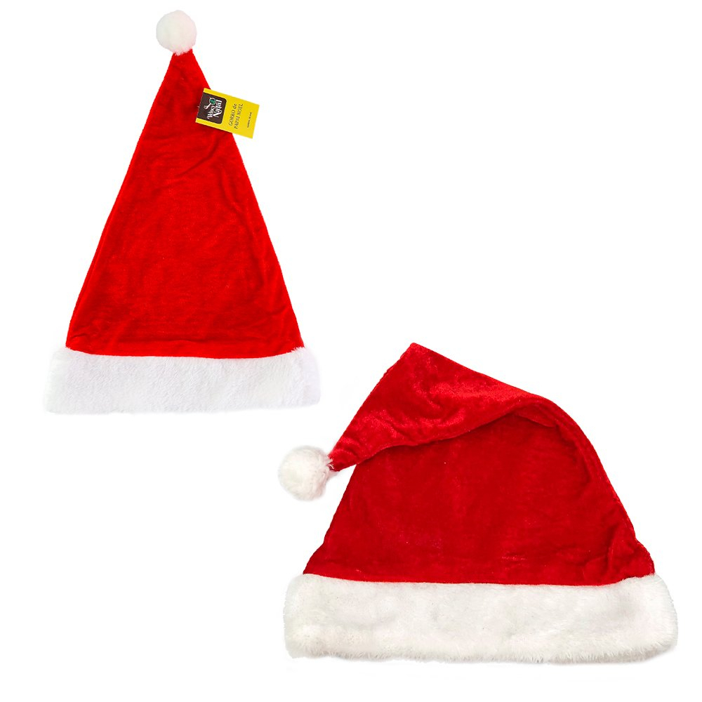 Touca de Natal do Papai Noel em Veludo Vermelho, 40 cm de altura.