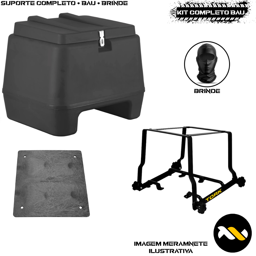 Kit Baú 80 Ou 135 Litros Pro Tork Suporte Removível Completo Titan Fan Start Ybr Factor Fazer + Copo