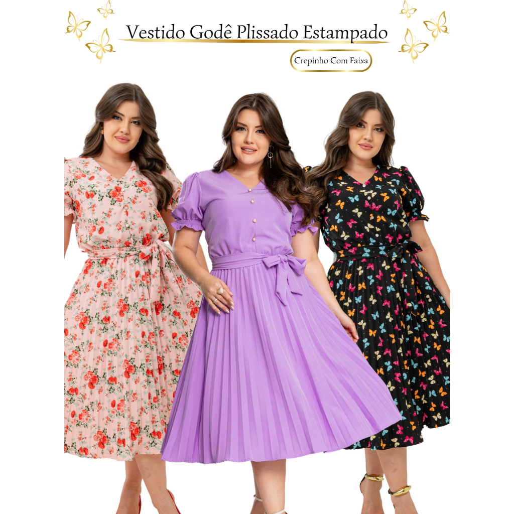 Vestidos Femininos Evangélico Godê Forrado Com Faixa Shopee Brasil