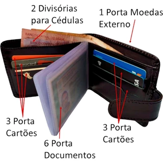 Carteira Masculina Couro Legítimo Premium Extra Macia Com Fecho de Pressão