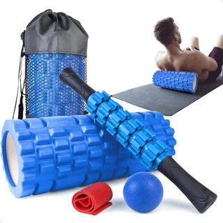 Kit Completo 4x1 Lorben Rolo de Massagem Bastão Miosfascial Bola Lacrosse Faixa Elástica Band Bolsa