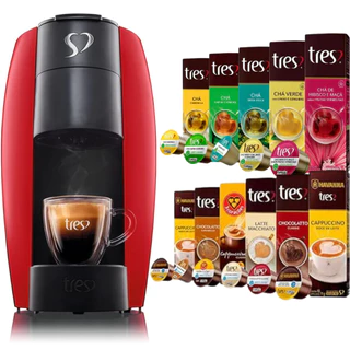 kit Maquina De Café Cafeiteira 3 Três corações Lov Vermelha 110v Caixa com 10 Capsula