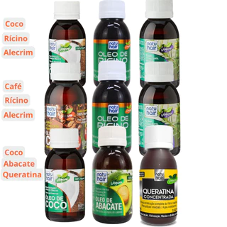 Kit Umectação Capilar Completa Natuhair 60 ml Óleo de Coco + Rícino + Alecrim + Café + Abacate + Queratina