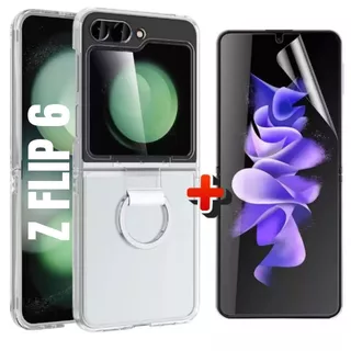 Capinha Capa Para Galaxy Z Flip 6 Anel Proteção Case + Película de Tela Frontal Hidrogel