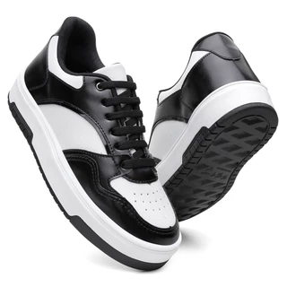 Tênis Feminino Sneakers Vittal Duda Confort Solado Flatform Branco e Preto