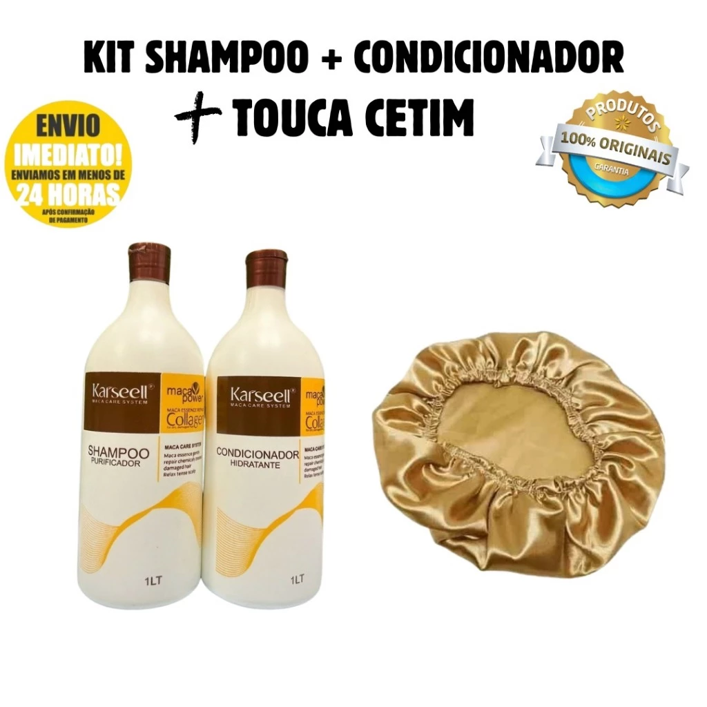 Kit 1 Shampoo Karseell 1L + 1 Condicionador 1 L + Touca de Cetim Anti frizz