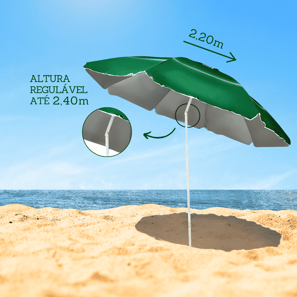 Guarda Sol Gigante Uv 2,40m Praia Piscina Respirável Verão Articulável